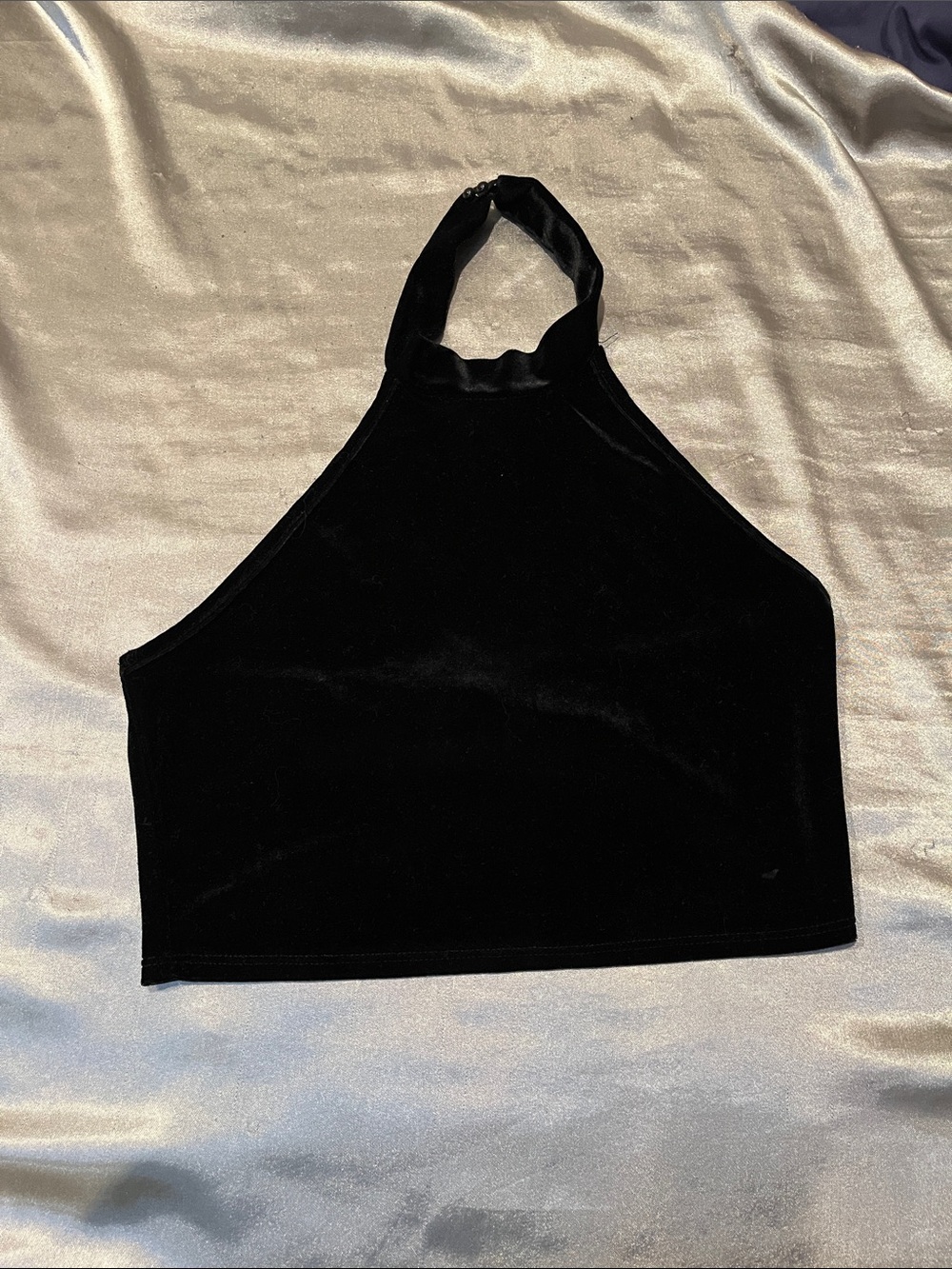 Forever 21 Black Velvet Halter Crop Top